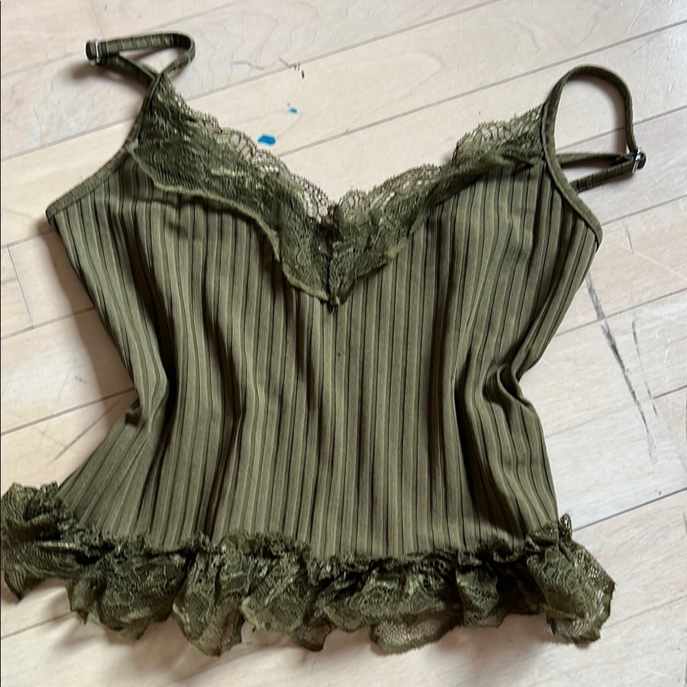 Y2K Green Lace Trim Cami Top